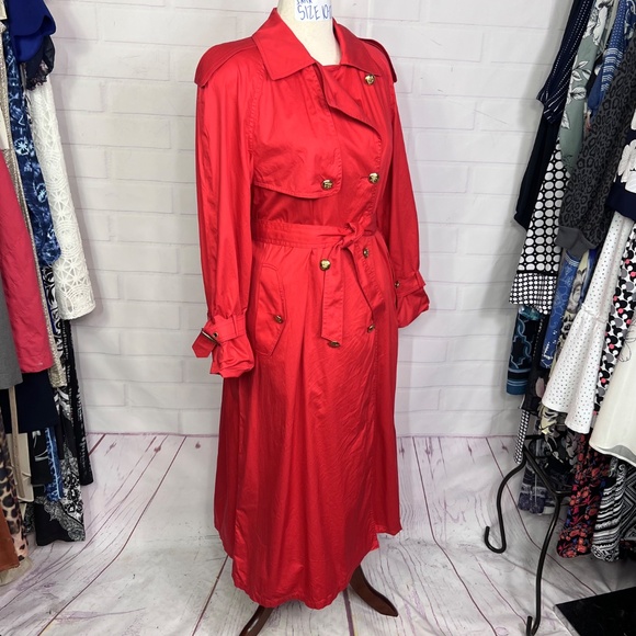 🍎|•LONDON FOG•| Candy Apple Red Vintage Trench Coat Size 8 - Picture 2 of 14